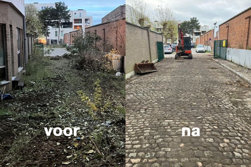 machinaal borstelen oprit VOOR en NA