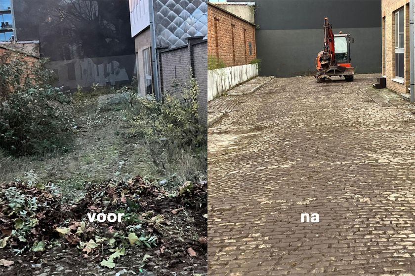 machinaal borstelen fabrieksterrein VOOR en NA